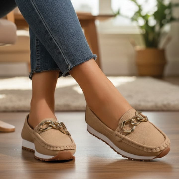 Women's comfortable flat buckle loafers for everyday wear. Slip-on casual shoes for women.