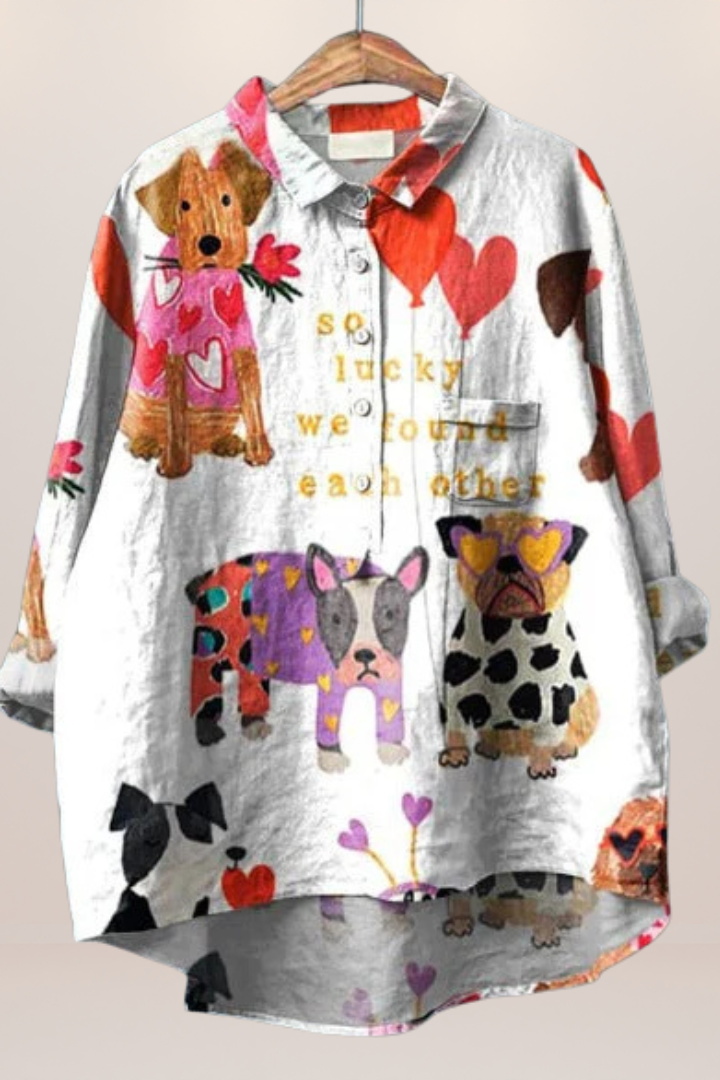 Elegant women's patterned blouse, relaxed fit, ideal for office, brunch, or casual outings.