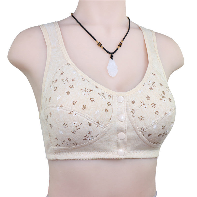 Ergonomic design of a women's front button support bra from side view, comfortable lingerie