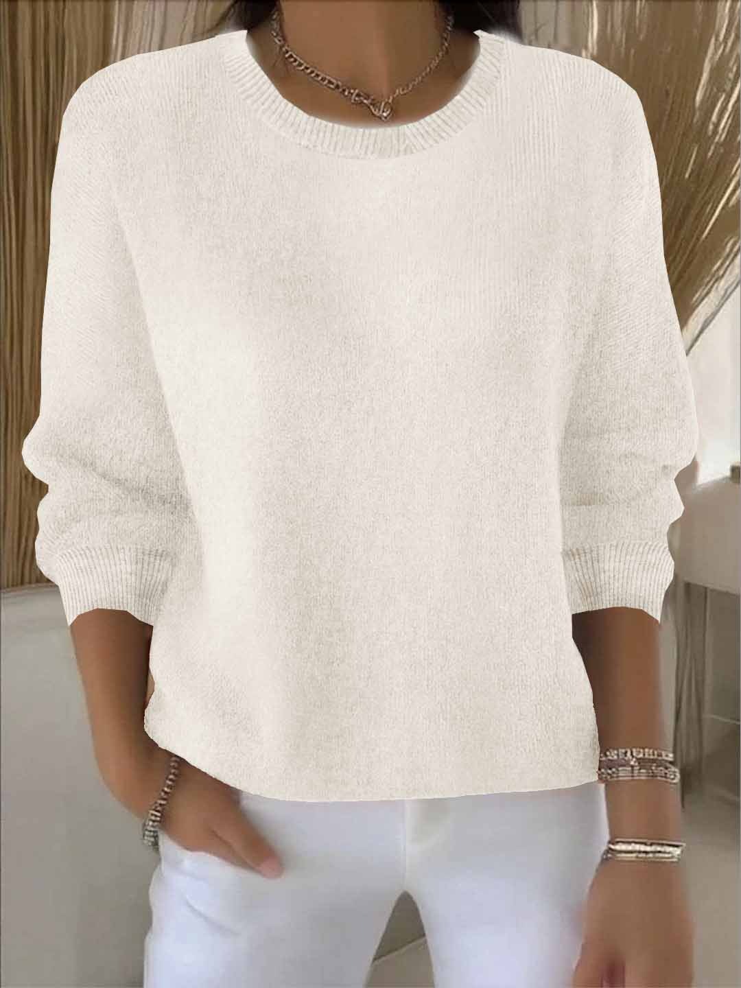 Front view of a simple yet chic women's loose-fit spring sweater, a casual knit comfort piece
