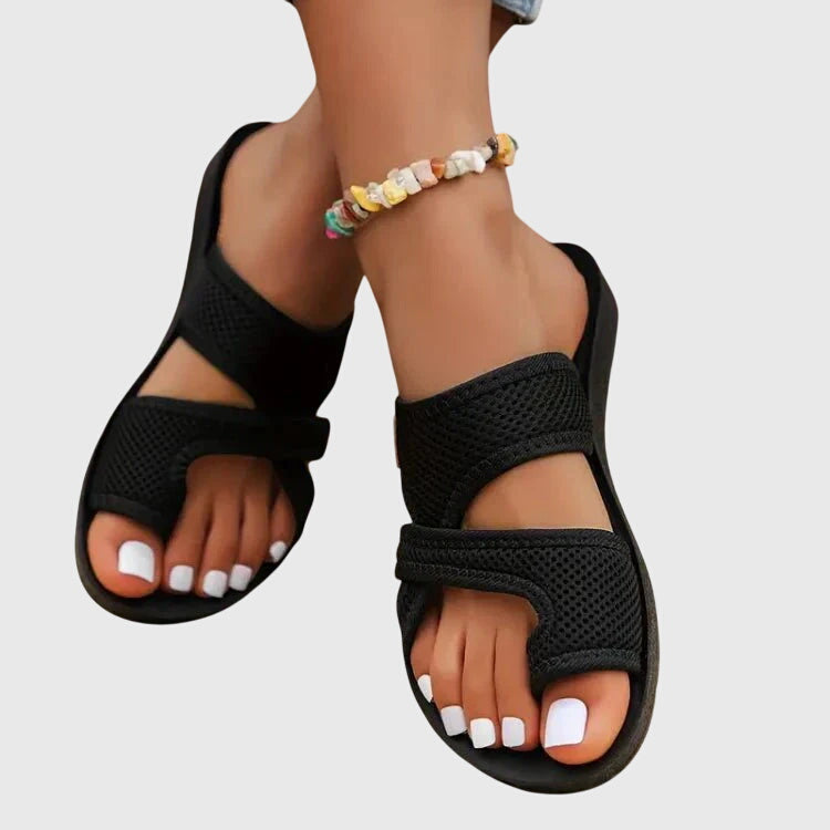Chic women's open-toe mesh platform slip-on sandals, perfect for warm weather style.