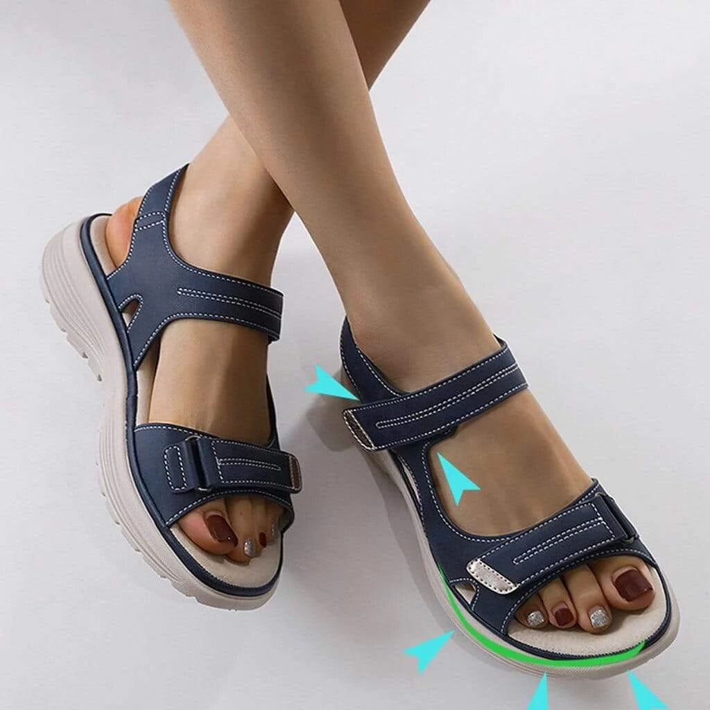 Ergonomic women's walking sandals with arch support. Comfortable, adjustable straps & platform for summer style.