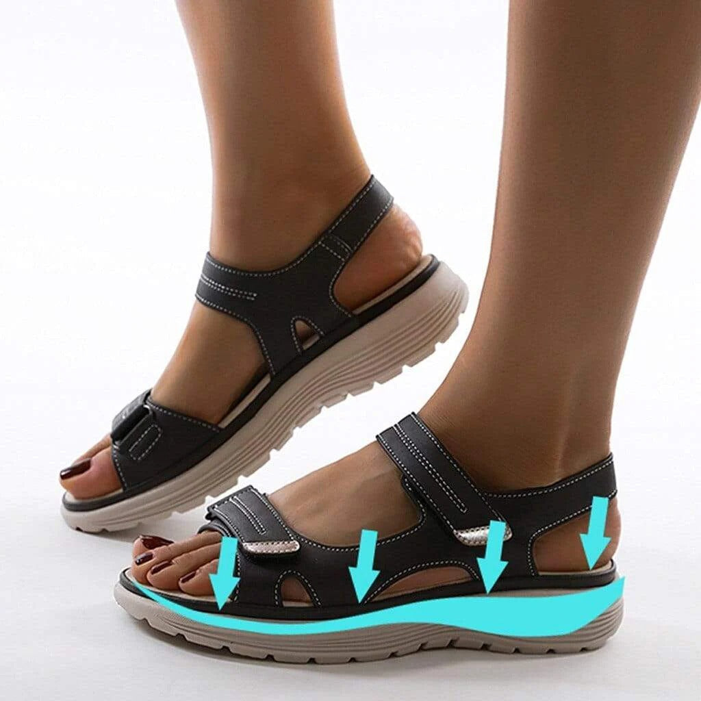 Stylish women's platform sandals: orthopedic, arch support & adjustable for comfortable, healthy summer walking.