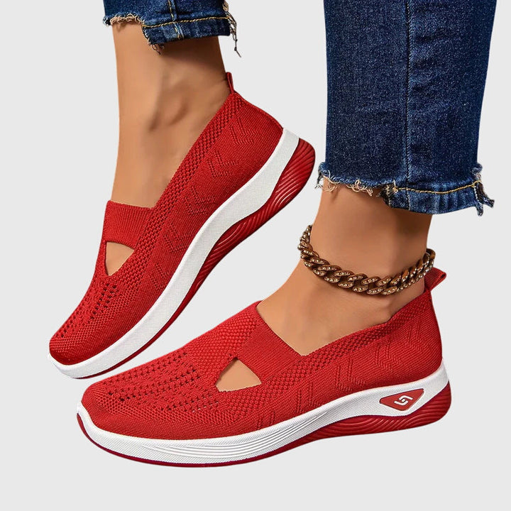 Women's orthopedic slip-on shoes worn, showcasing ultimate comfort and foot pain relief.