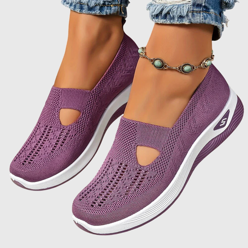 Full view of women's comfortable slip-on orthopedic shoes, ideal for foot support & pain relief.