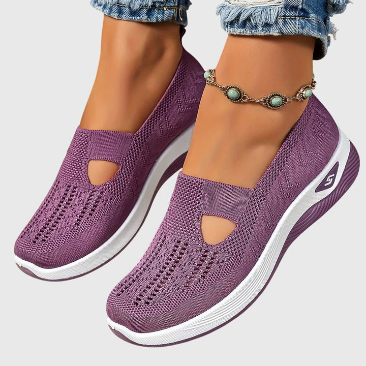 Full view of women's comfortable slip-on orthopedic shoes, ideal for foot support & pain relief.