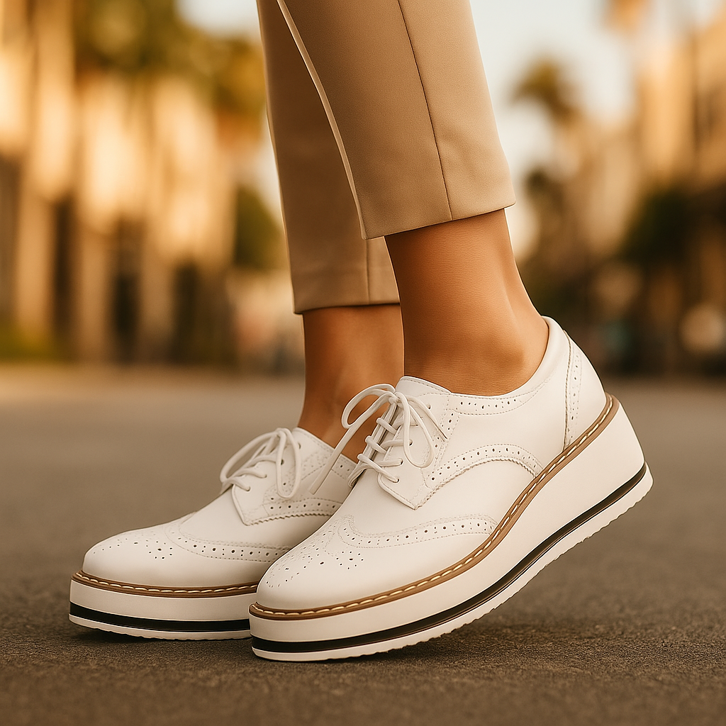 Side view of women's orthopedic platform oxfords, highlighting the comfortable sole and elevated design.