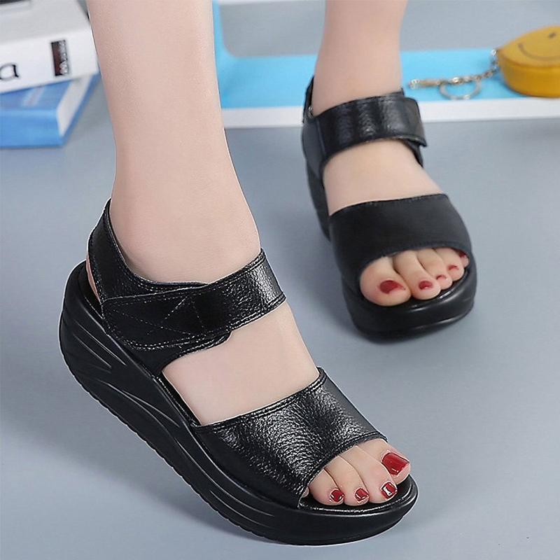 Women's comfortable platform wedge sandals in split leather, perfect for summer casual wear