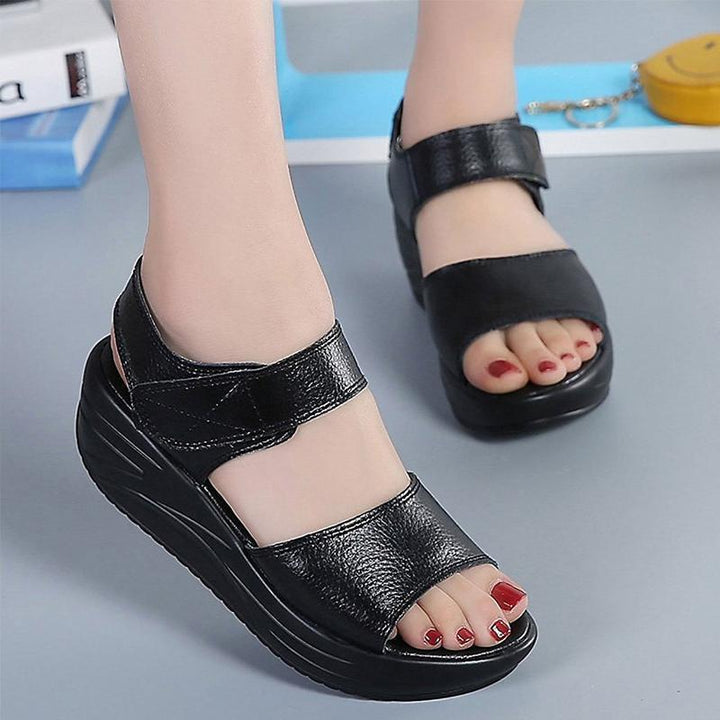 Women's comfortable platform wedge sandals in split leather, perfect for summer casual wear