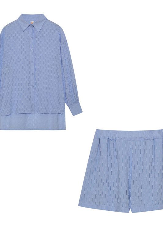 Stylish women's loungewear shirt & shorts set, relaxed fit for ultimate summer comfort.