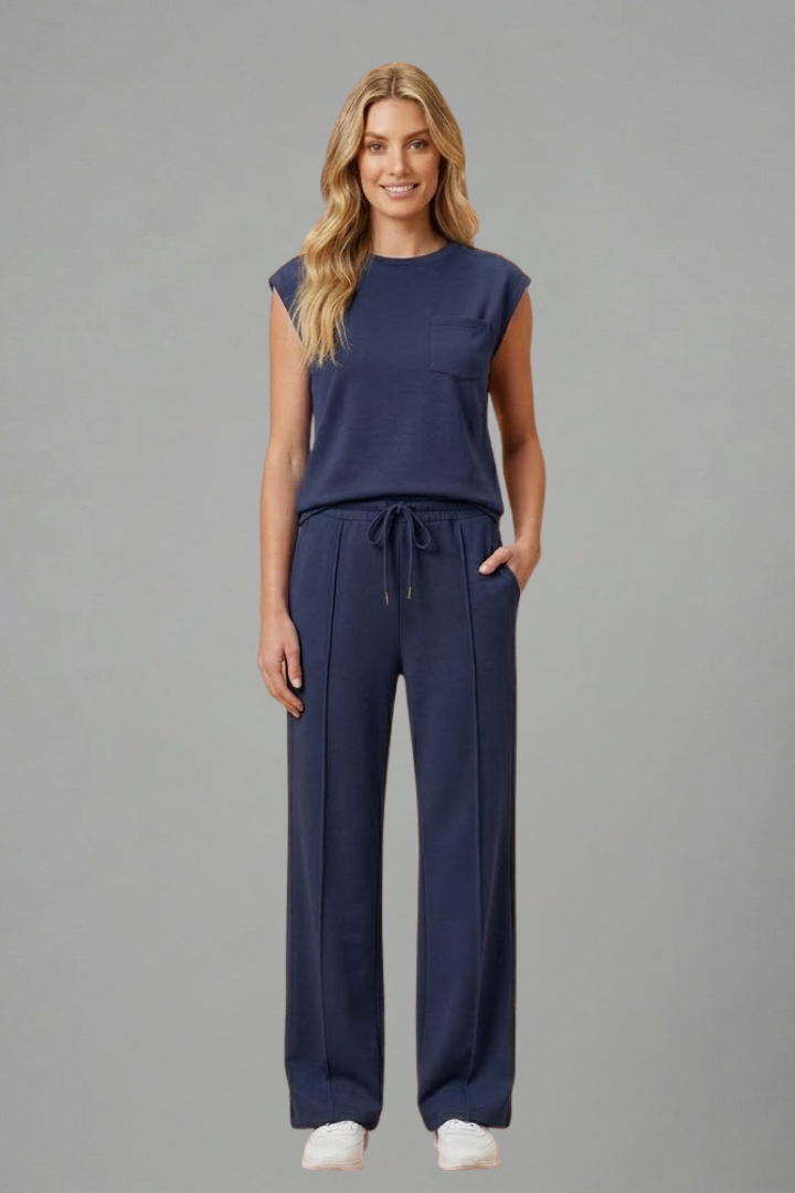Front view of a women's cozy short-sleeve top & shorts loungewear set, perfect for home comfort.