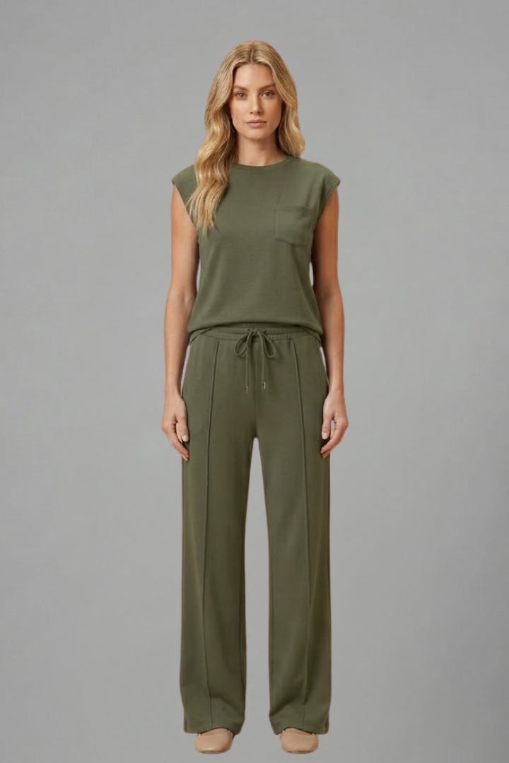 Modern women's short-sleeve top and shorts comfortable loungewear set for stylish relaxation.