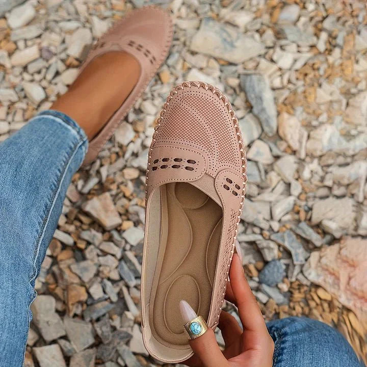 Women's comfortable everyday loafers, slip-on, orthopedic features, trendy perforated design.