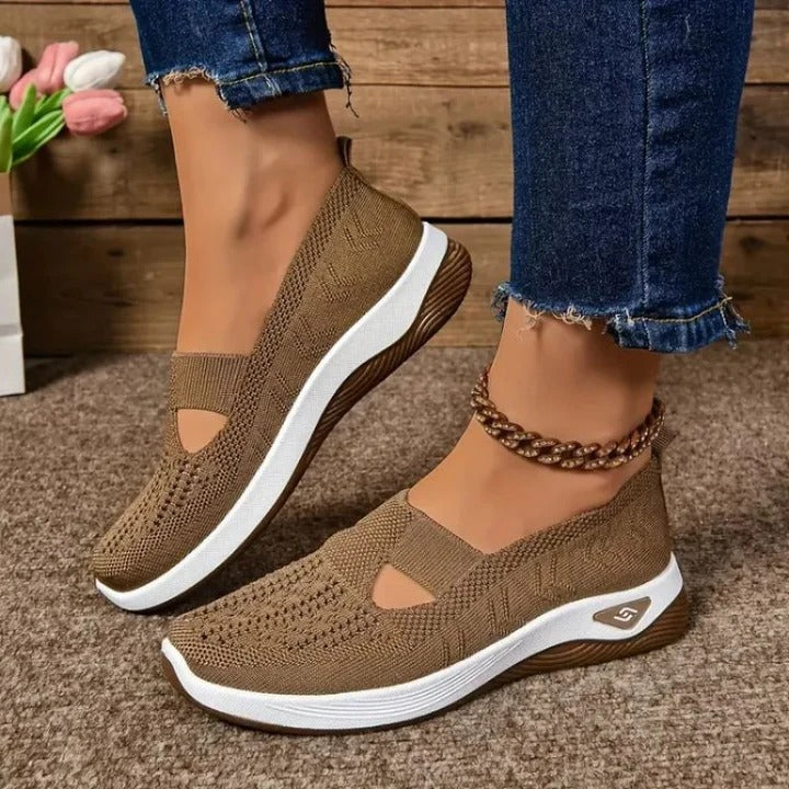 Comfortable women's daily wear shoes; soft, cushioned slip-on sneakers for walking.