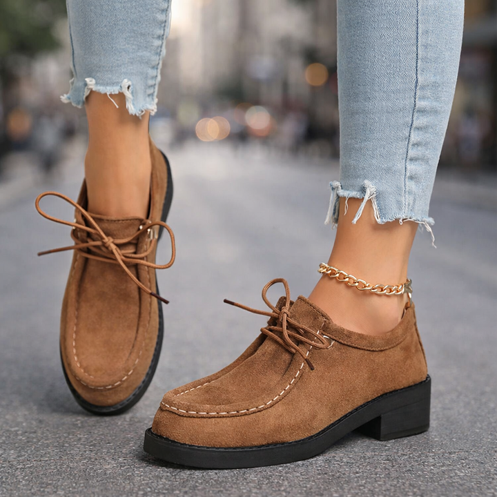 Women's comfortable taupe suede-like loafers with arch support, perfect for casual wear or work