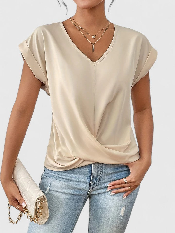 Women's comfortable twist front V-neck top, perfect for everyday chic style.