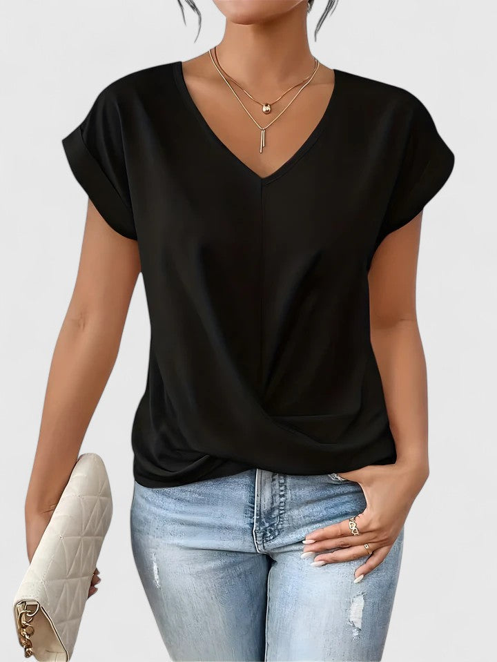 Versatile women's twist front V-neck top, a comfortable and stylish option for summer fashion.