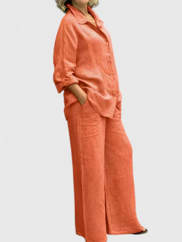 Soft, solid color women's two-piece leisure set with a comfortable, relaxed fit.