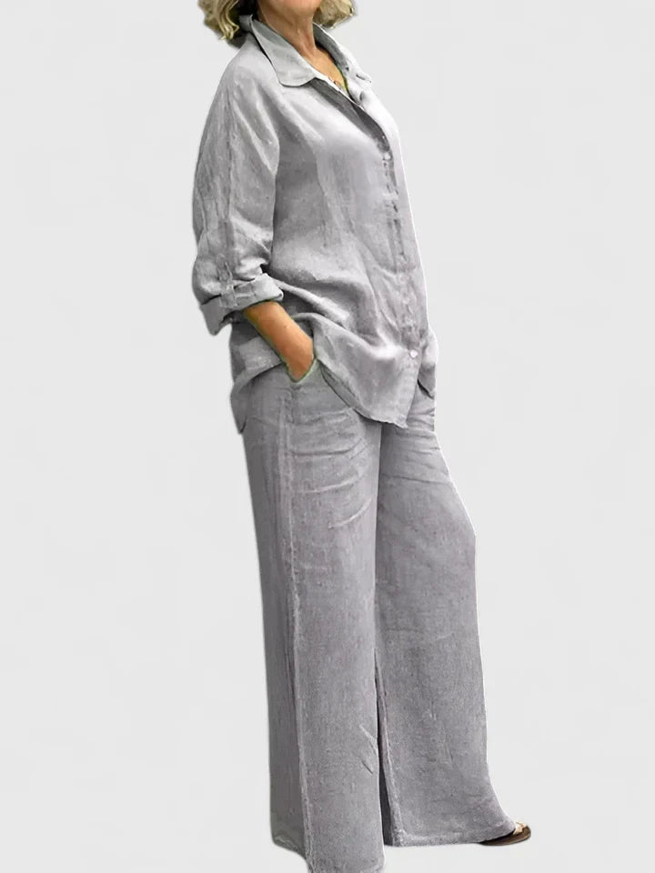 Women's stylish two-piece set with a comfy top and matching relaxed-fit pants for casual wear.
