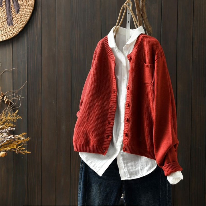 Everyday fashion women's knit cardigan, comfortable and soft with prominent button accents, long sleeve.