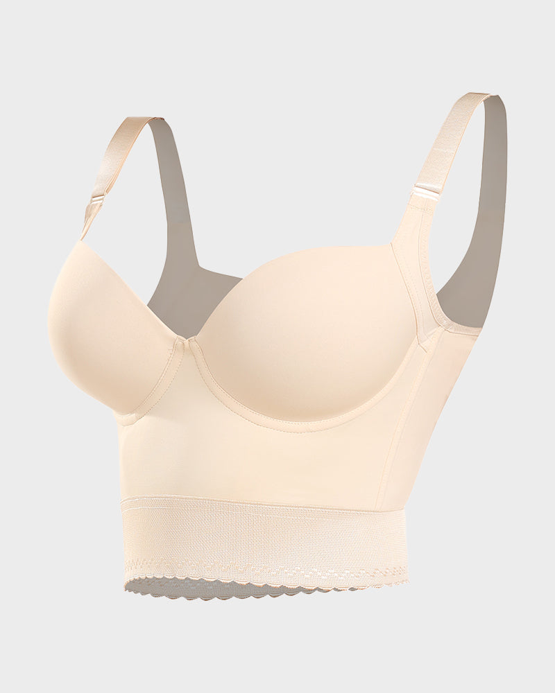 Women's contouring push-up longline bra, seamless undergarment with built-in shapewear for support.