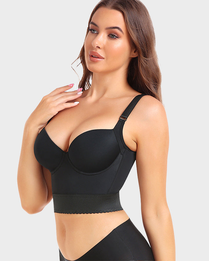 Supportive beige longline push-up bra, an undergarment with ContourFit shapewear for a sleek look.