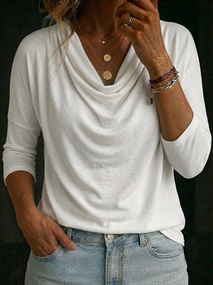 Versatile women's cowl neck long sleeve top with a relaxed fit, ideal for casual chic and comfort.