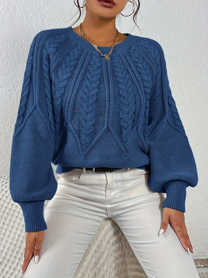 Elegant women's cable knit sweater, relaxed fit, with beautiful texture, versatile.