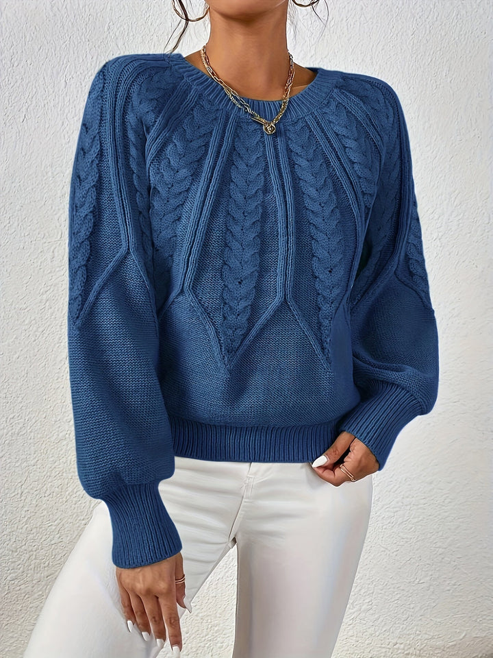 Cozy women's everyday wear cable knit sweater, relaxed fit, simple & chic.