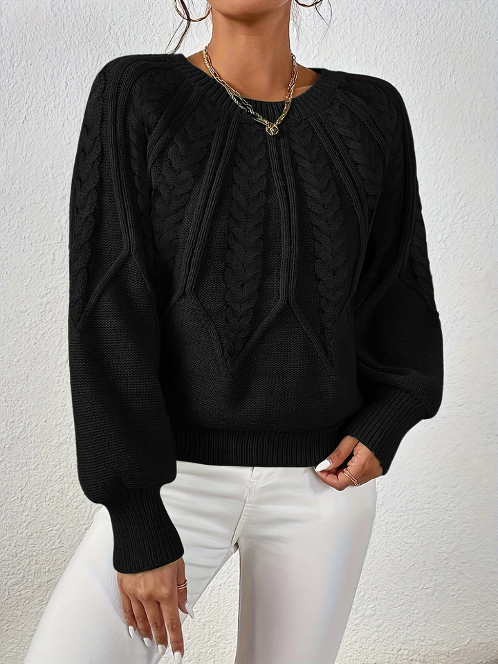 Everyday women's cable knit sweater, relaxed fit, effortless style for fall.
