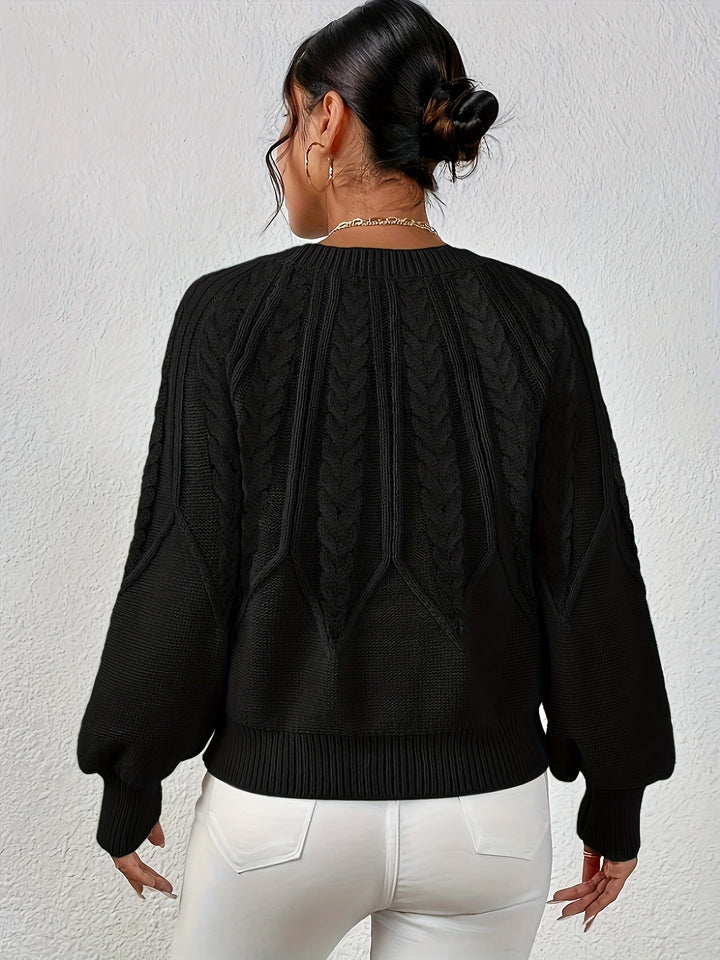 Women's relaxed fit cable knit sweater, soft & breathable for all-day comfort.