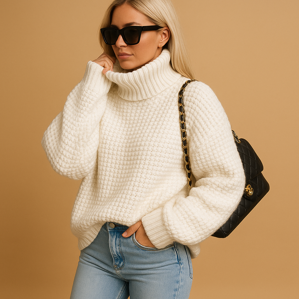 Women's cozy everyday pullover sweater in a relaxed fit, perfect for winter layering & casual comfort.
