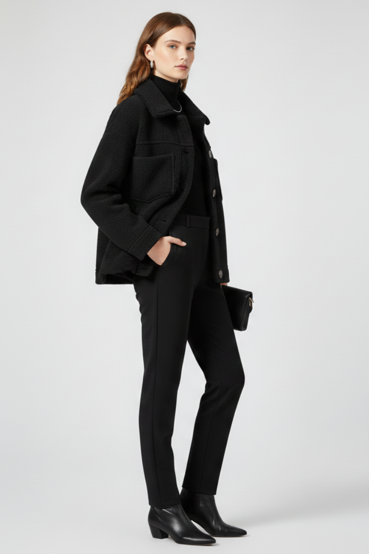 Warm women's winter fleece jacket, long sleeve & button front. Ideal for cozy fall fashion, everyday comfort outerwear.