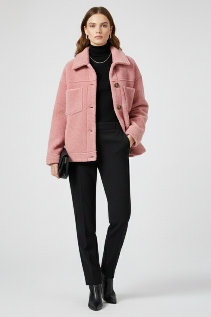Soft women's fleece button-up jacket, long sleeves. Provides ultimate everyday comfort for chilly fall & winter days.