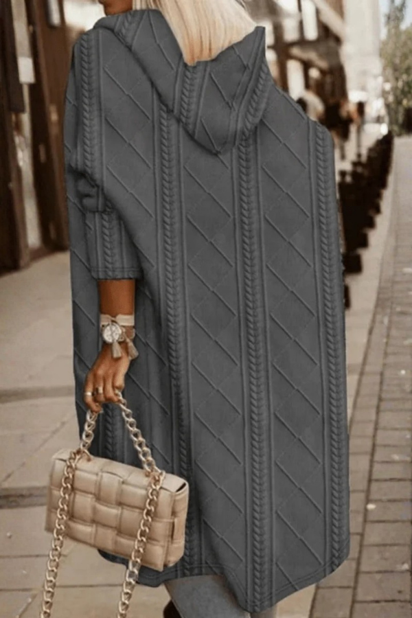 Cozy women's hooded sweater cardigan with long sleeves, offering a relaxed fit for comfortable everyday layering.
