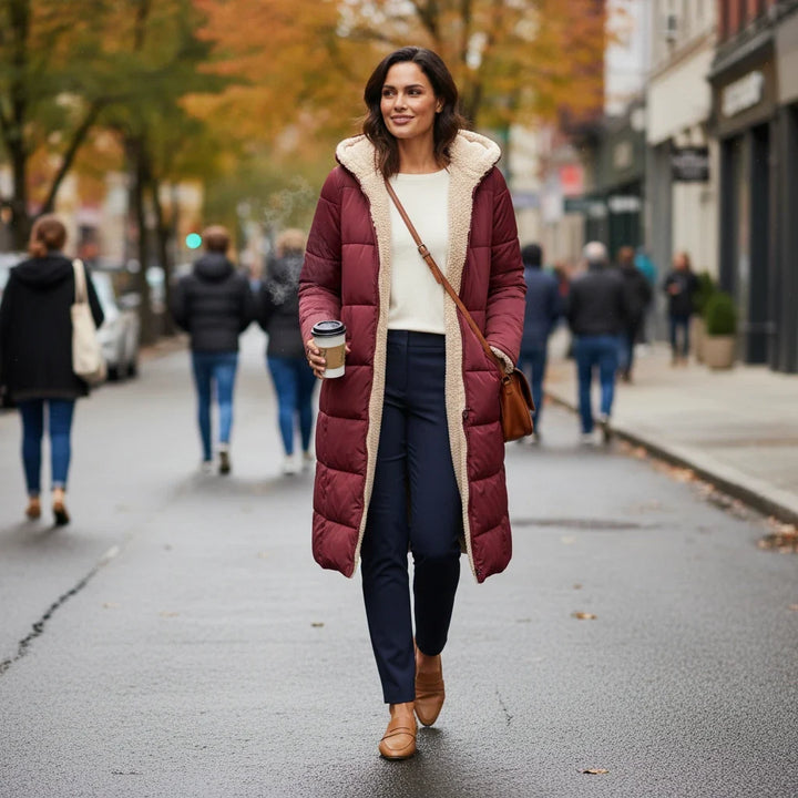 Stylish women's oversized puffer coat, a hooded long jacket for fall winter & warmth.
