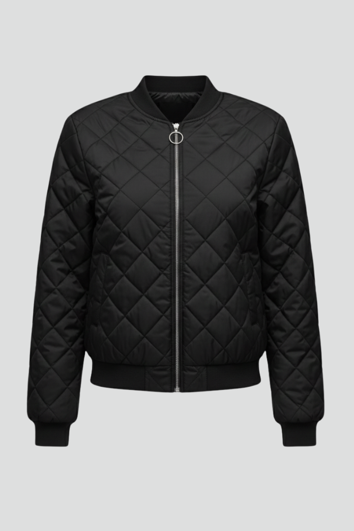 Women's cozy quilted zip jacket, perfect for fall layering & everyday casual style. Comfortable relaxed fit.