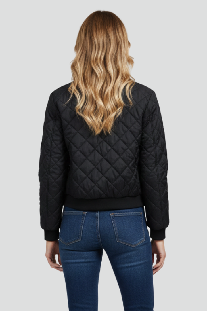 Soft women's quilted zip jacket, a cozy & stylish choice for casual layering. Perfect for spring & fall fashion.