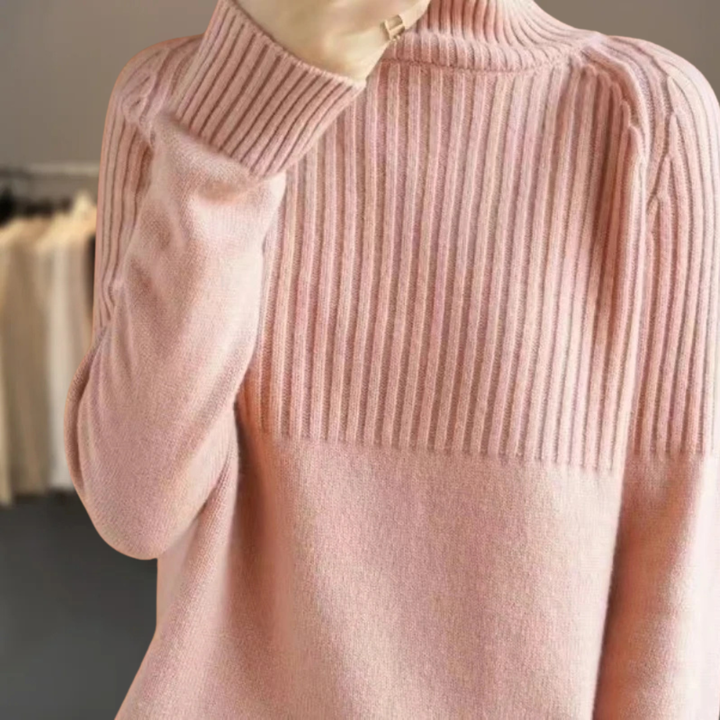 Versatile women's ribbed turtleneck sweater, essential cozy knitwear for elegant or casual winter outfits.