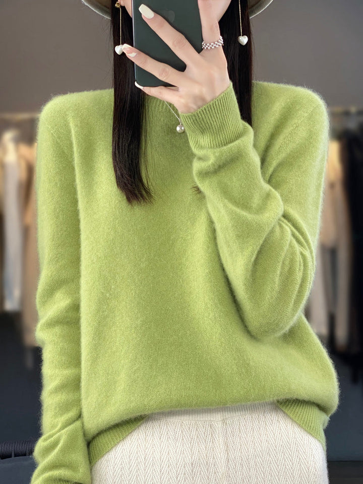 Black women's cozy round neck long sleeve pullover, versatile for any casual outfit.