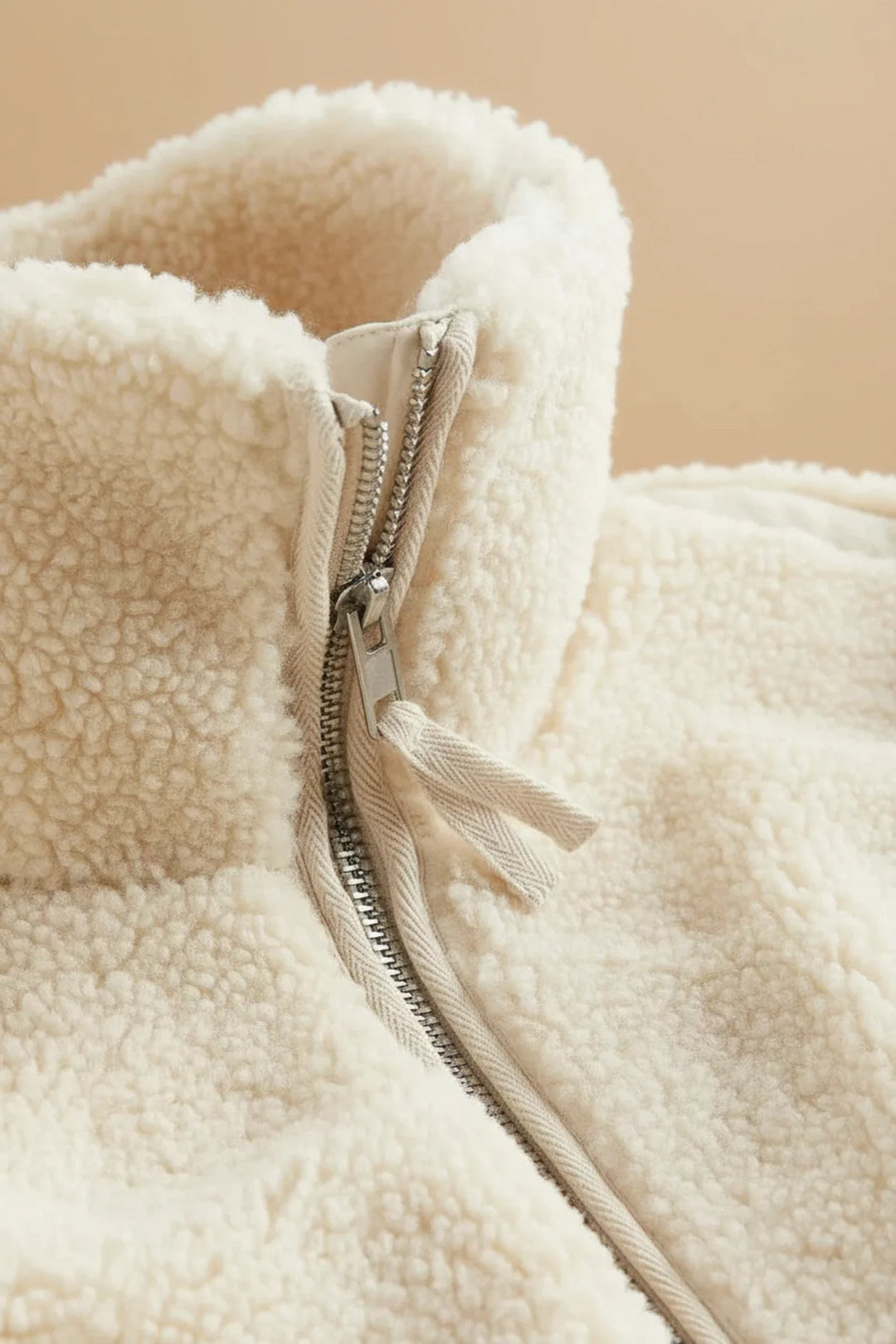 Comfortable women's sherpa jacket. Zip-up design, great for casual everyday wear & autumn layering. Cozy outerwear.