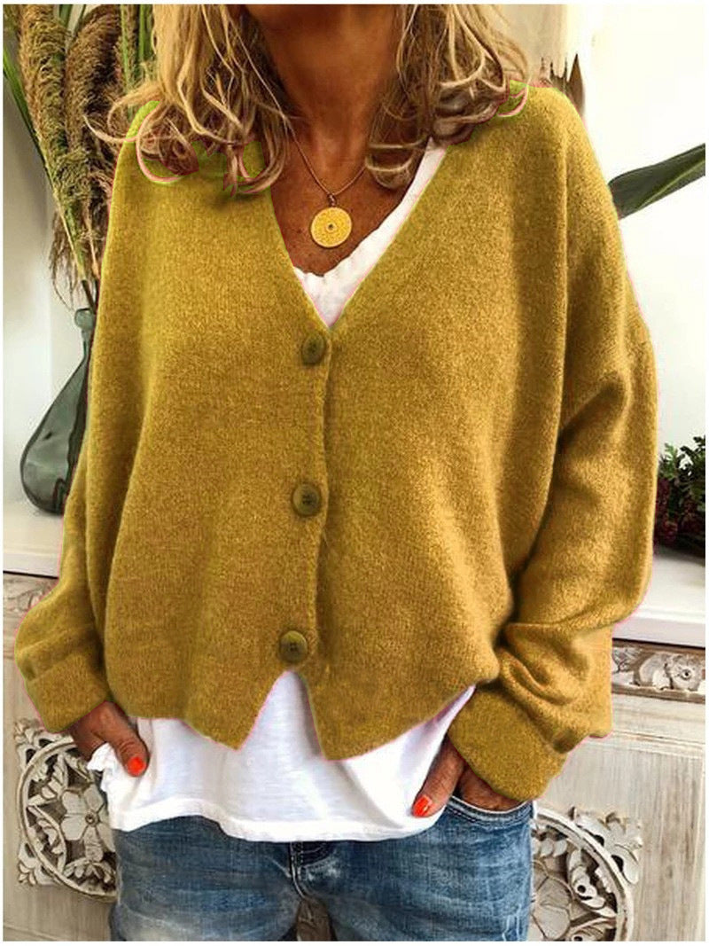 Women's soft knit cardigan over a tee, ready for a relaxed day; cozy & comfortable.