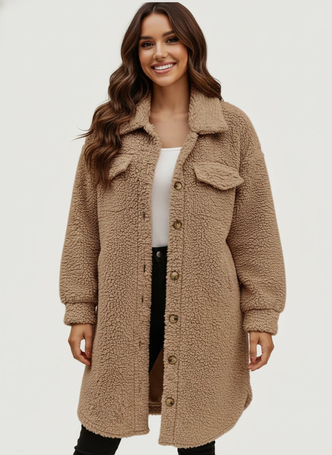 Oversized women's teddy winter jacket for ultimate cozy comfort & casual layering.