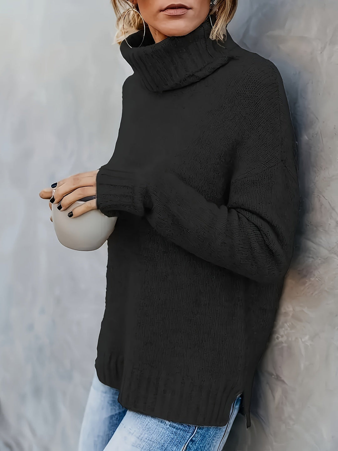 Comfortable women's knit turtleneck sweater, perfect for everyday casual fall style.