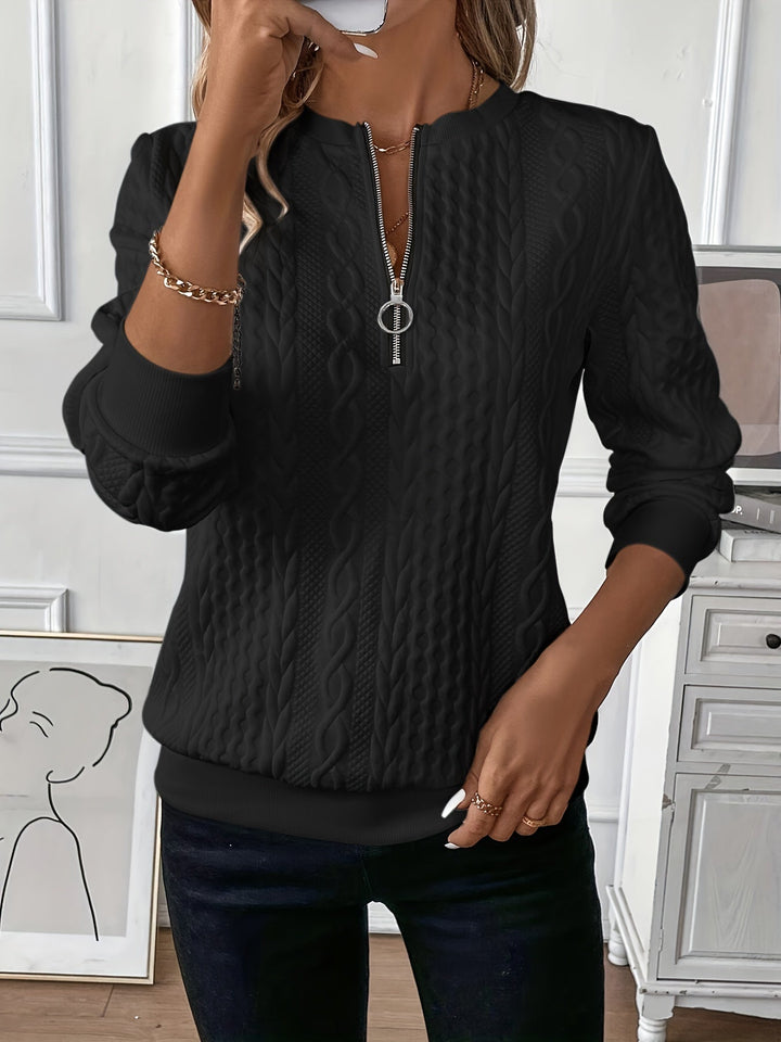 Stylish casual women's zippered sweater, adaptable for many outfits.