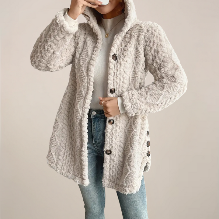 Comfortable women's spring hooded cardigan with a beautiful textured knit design