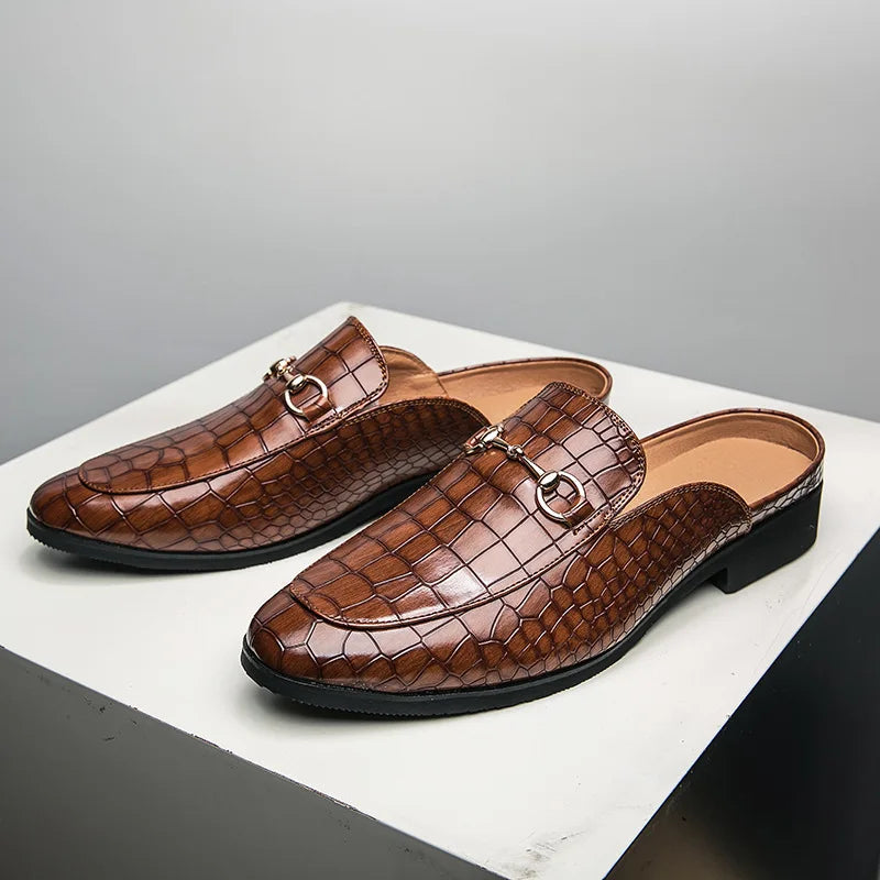 Comfortable women's fashion footwear: croc-embossed slip-on mules, perfect for everyday elegance