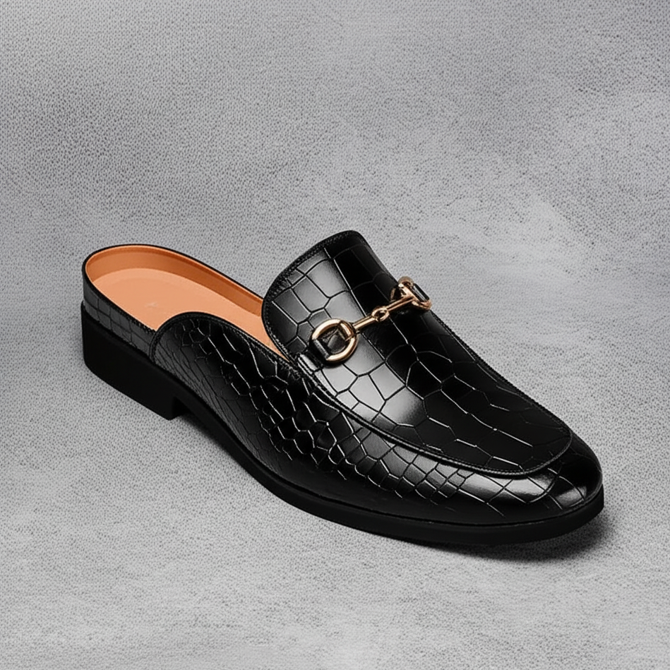 Women's sophisticated croc-embossed loafer mules, offering both style and the convenience of slip-on shoes