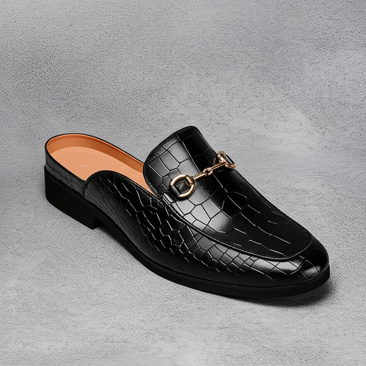 Women's sophisticated croc-embossed loafer mules, offering both style and the convenience of slip-on shoes