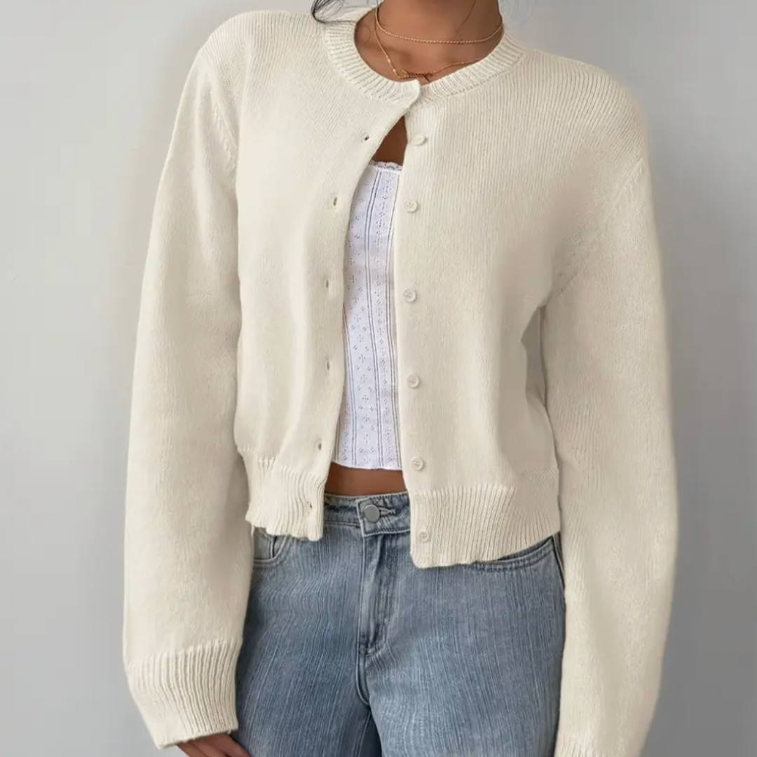 Women's cropped button cardigan, lightweight knit for spring/summer, casual & versatile